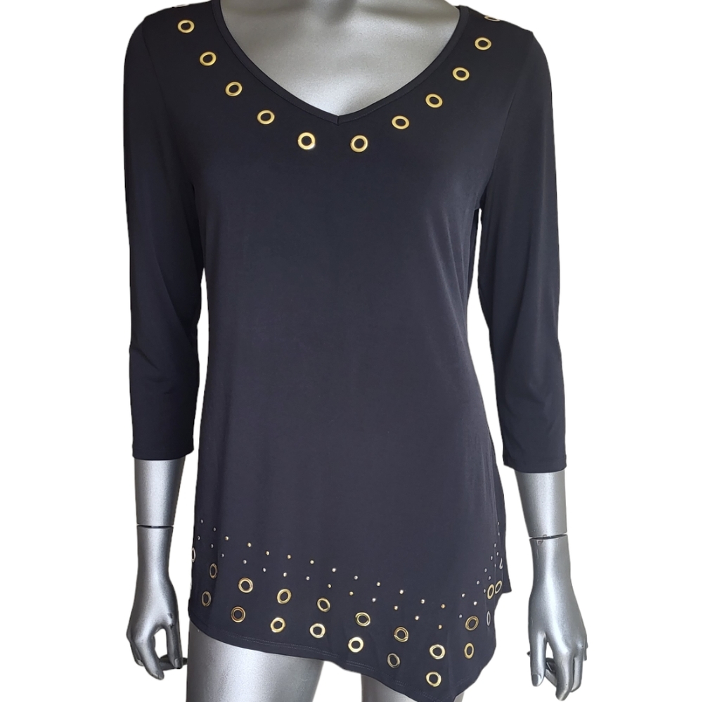 276. Belldini Black Stretchy Asymmetrical Top Size Medium